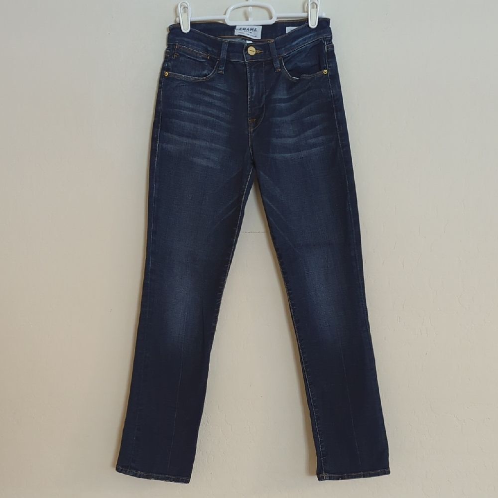 Frame Denim Le High Straight Dark Blue Franklin Jeans High Rise Waist - Size 25